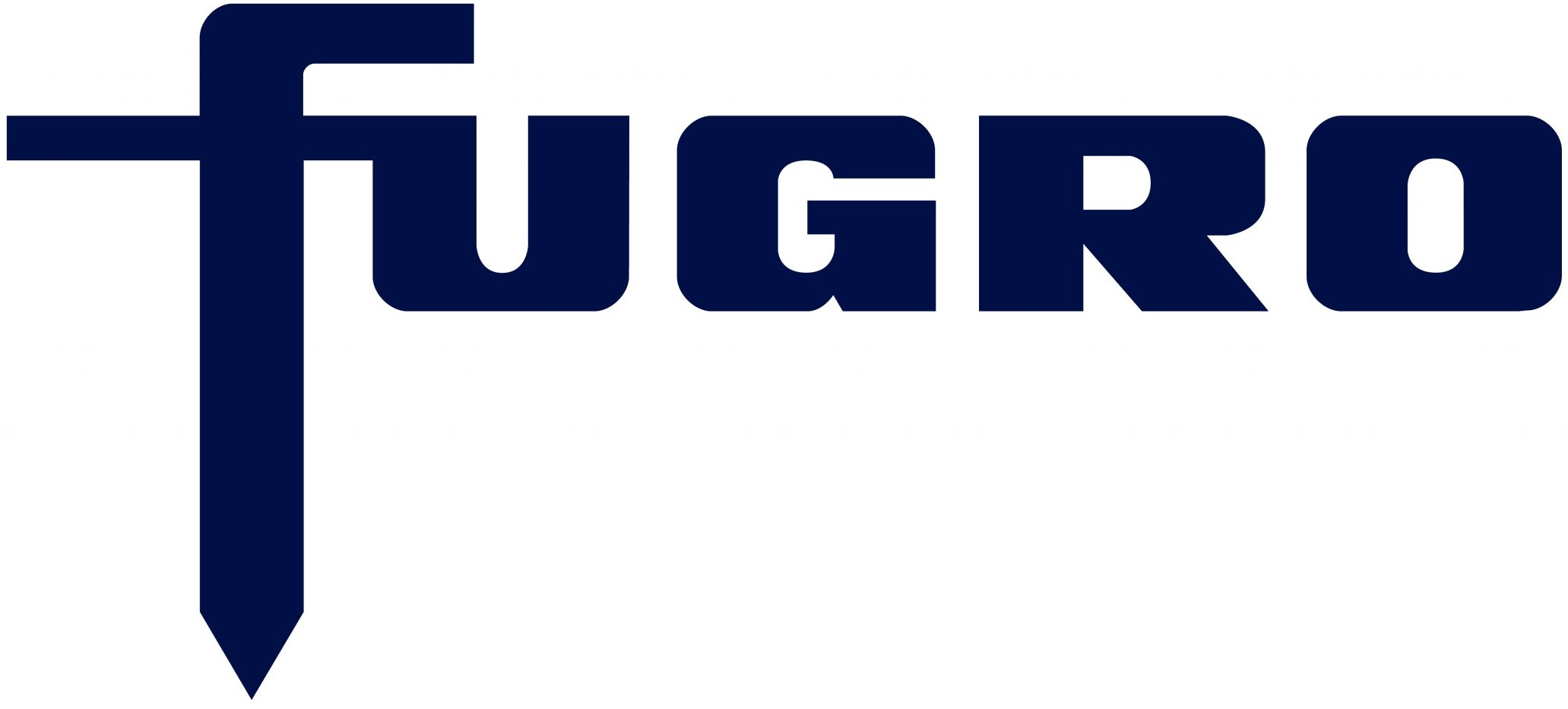 The Fugro logo in bold, dark blue letters with the "F" stylized to resemble a downward-pointing geotechnical probe or marker.