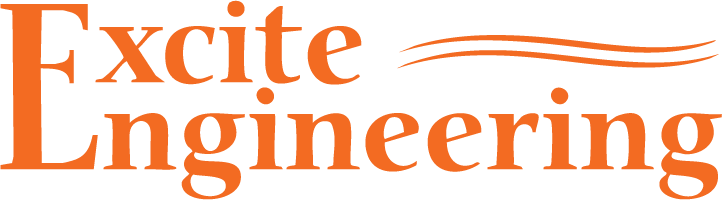 The logo displays the words "Excite Engineering" in bold orange text, with two wavy lines above the letters "n" and "g" in "Engineering.